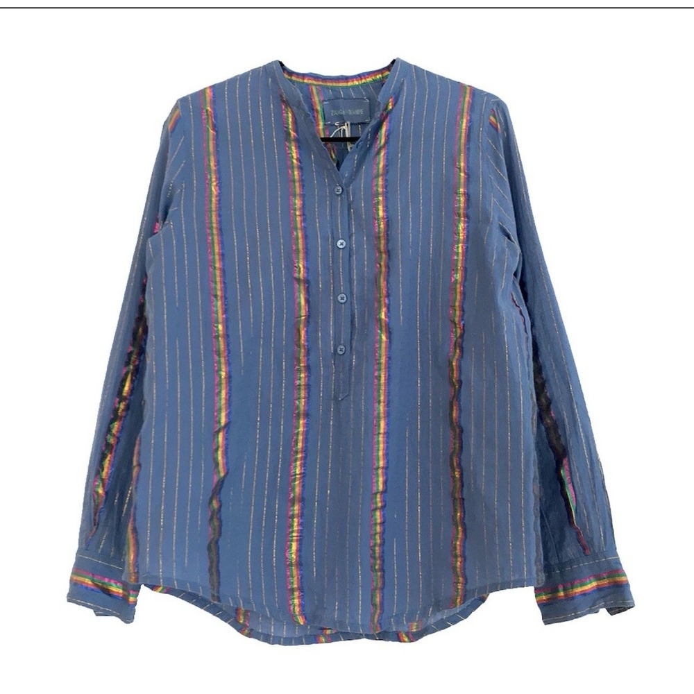 Zadig & Voltaire Blue Rainbow Metallic Blouse‎ Small Cotton Blend Pride